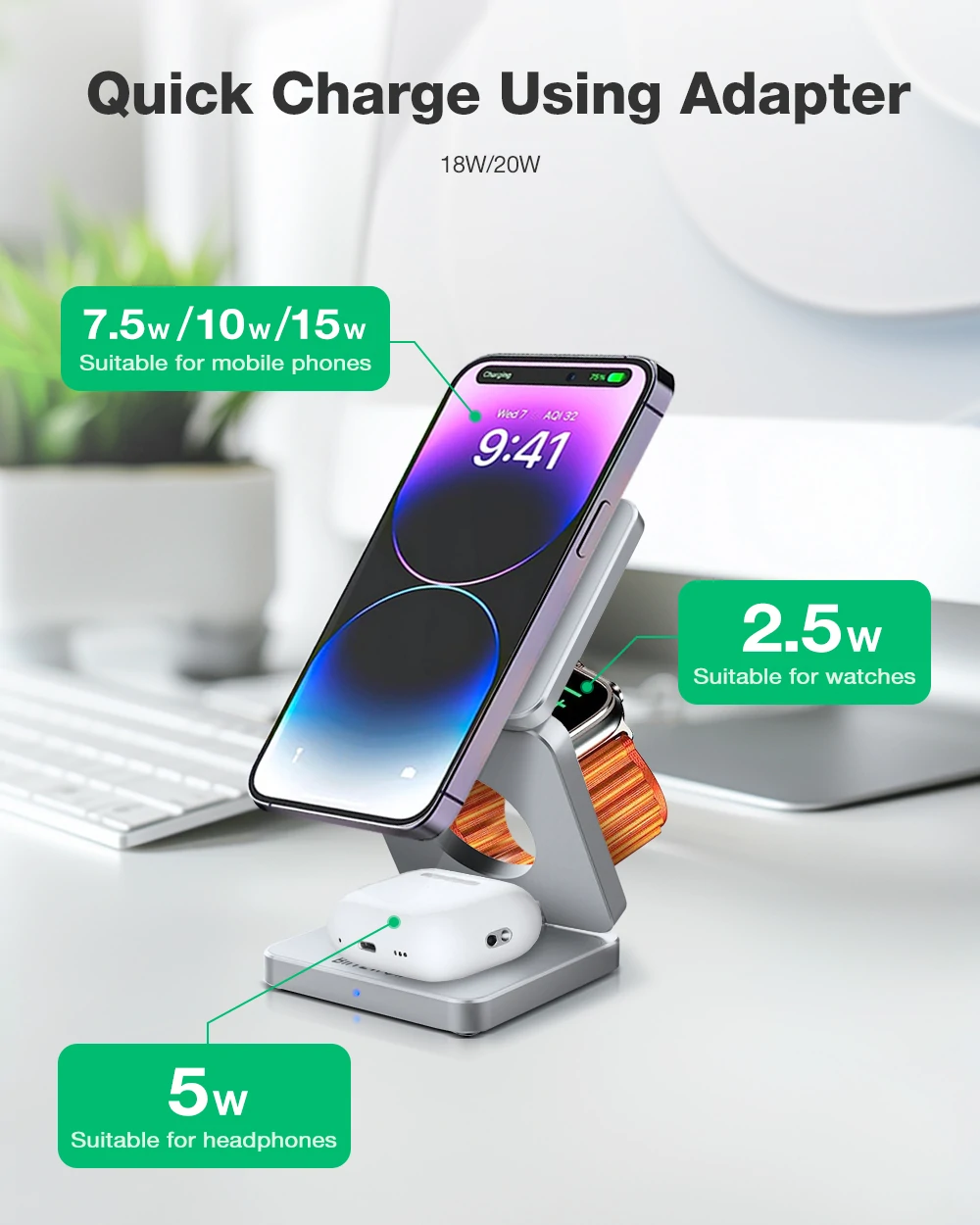 BlitzWolf BW-iw30 3-in-1 Foldable Magnetic 15W Wireless Charger