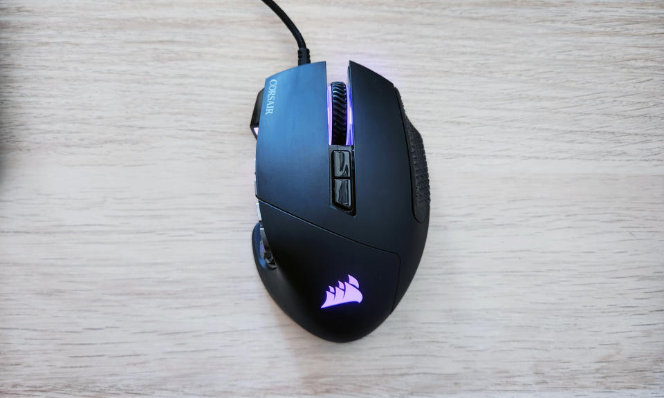 The Corsair Scimitar RGB Elite gaming mouse for MMO and MOBA games.