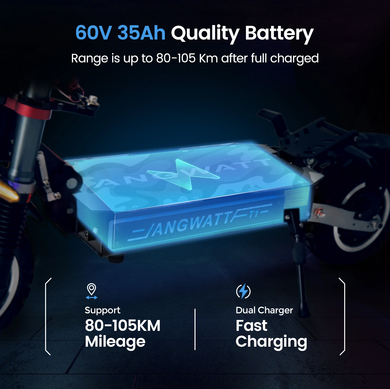 ANGWATT T1 Electric Scooter 60V 35Ah 6000W battery