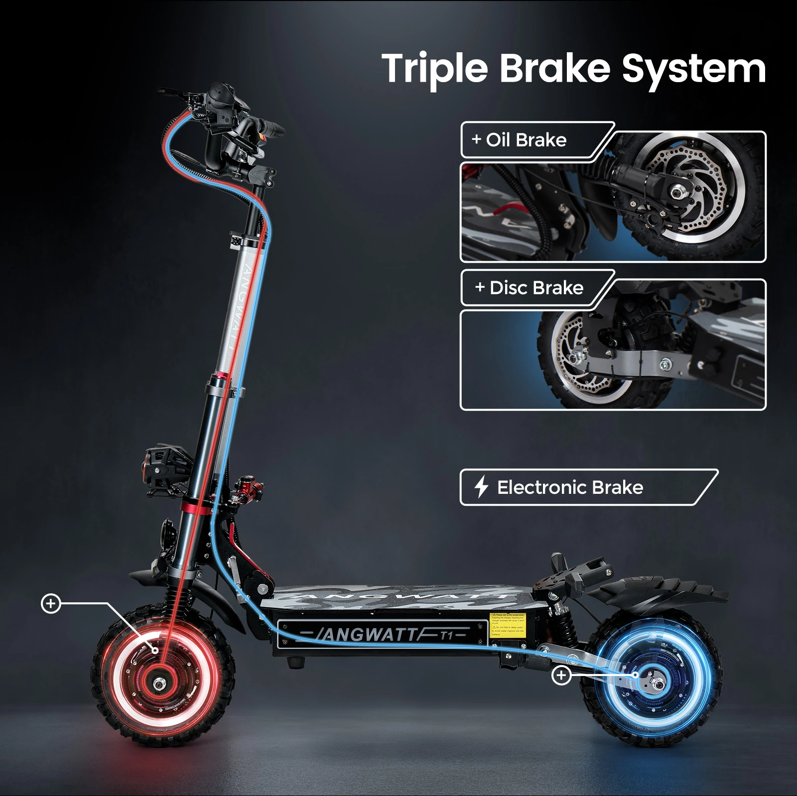 ANGWATT T1 Electric Scooter 60V 35Ah 6000W brakes