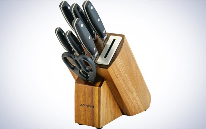  Anolon AlwaysSharp Japanese Steel Knife Block Set with Built-In Sharpener