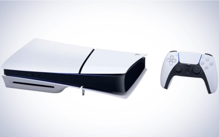   PlayStation 5 Slim σε απλό λευκό φόντο.