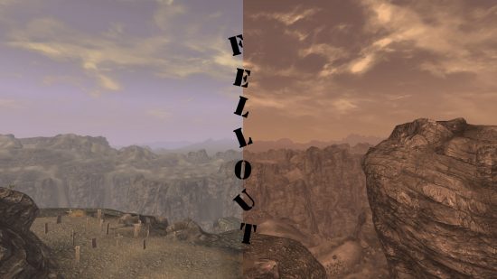 A comparison of the original Fallout New Vegas and the Fallout New Vegas mod Fellout.