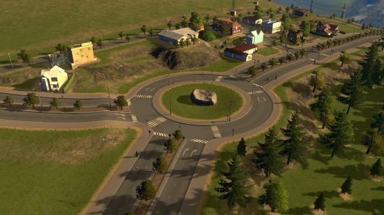 Τρόποι Cities Skylines: κυκλικός κόμβος και λίγο πράσινο γρασίδι.