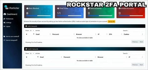 Ο πίνακας διαχείρισης του Rockstar 2FA