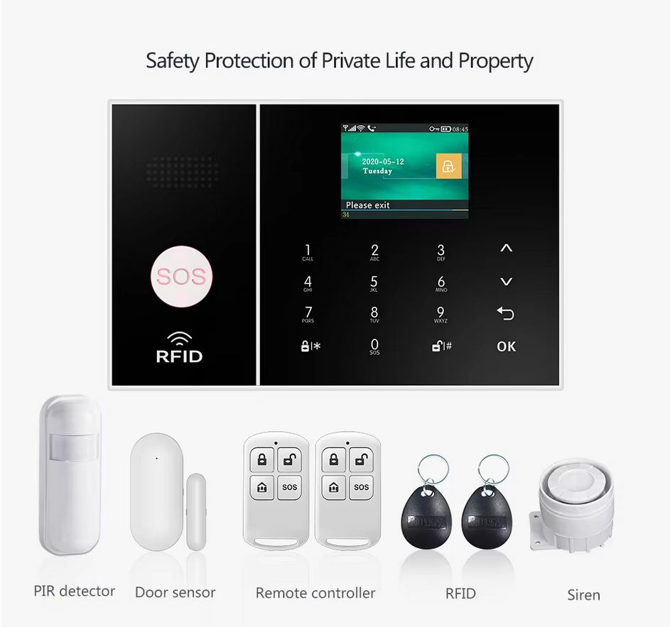 000112-PGST Smart Life Alarm System for Home WIFI GSM Security Alarm Host with Door and