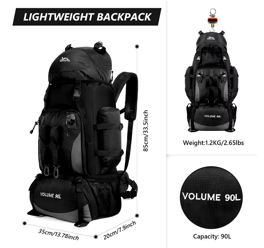 000117-90L Waterproof Hiking Camping Backpack Trekking Bag Rucksack Large Capacity Trav