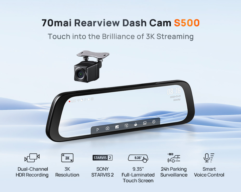 Το 70mai Rearview Dash Cam S500 είναι ένας φουσκωμένος έξυπνος καθρέφτης με κάμερα 3K