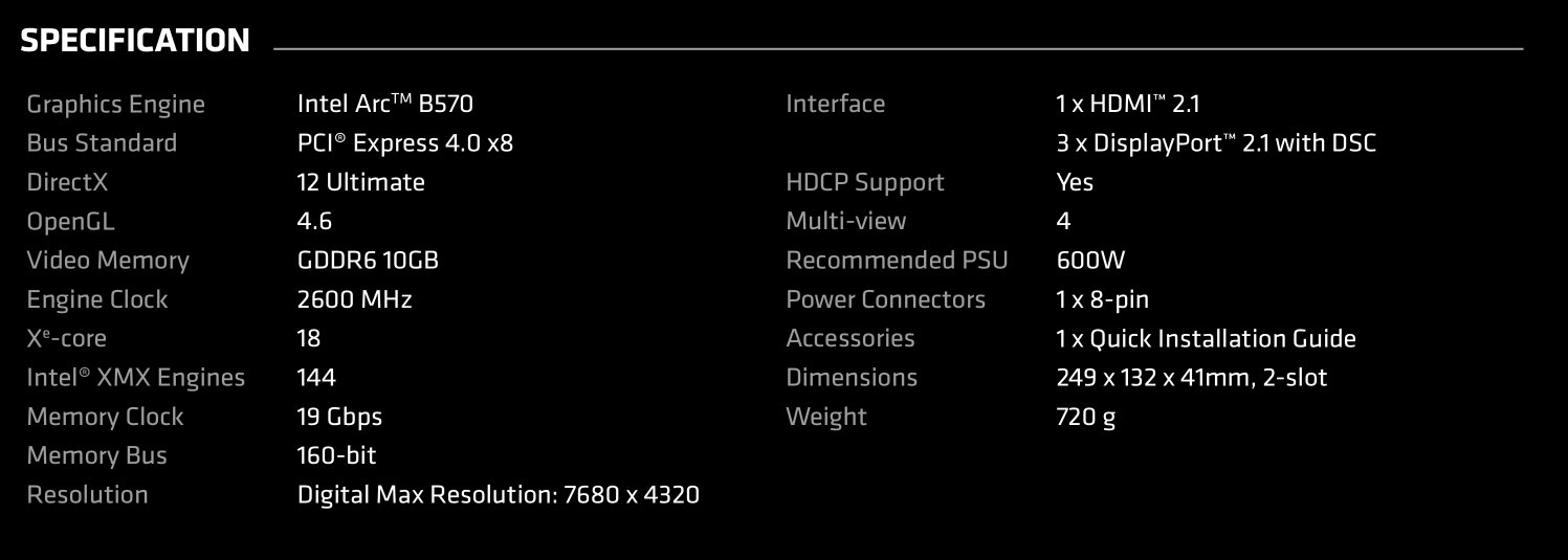 Προδιαγραφές Arc B570