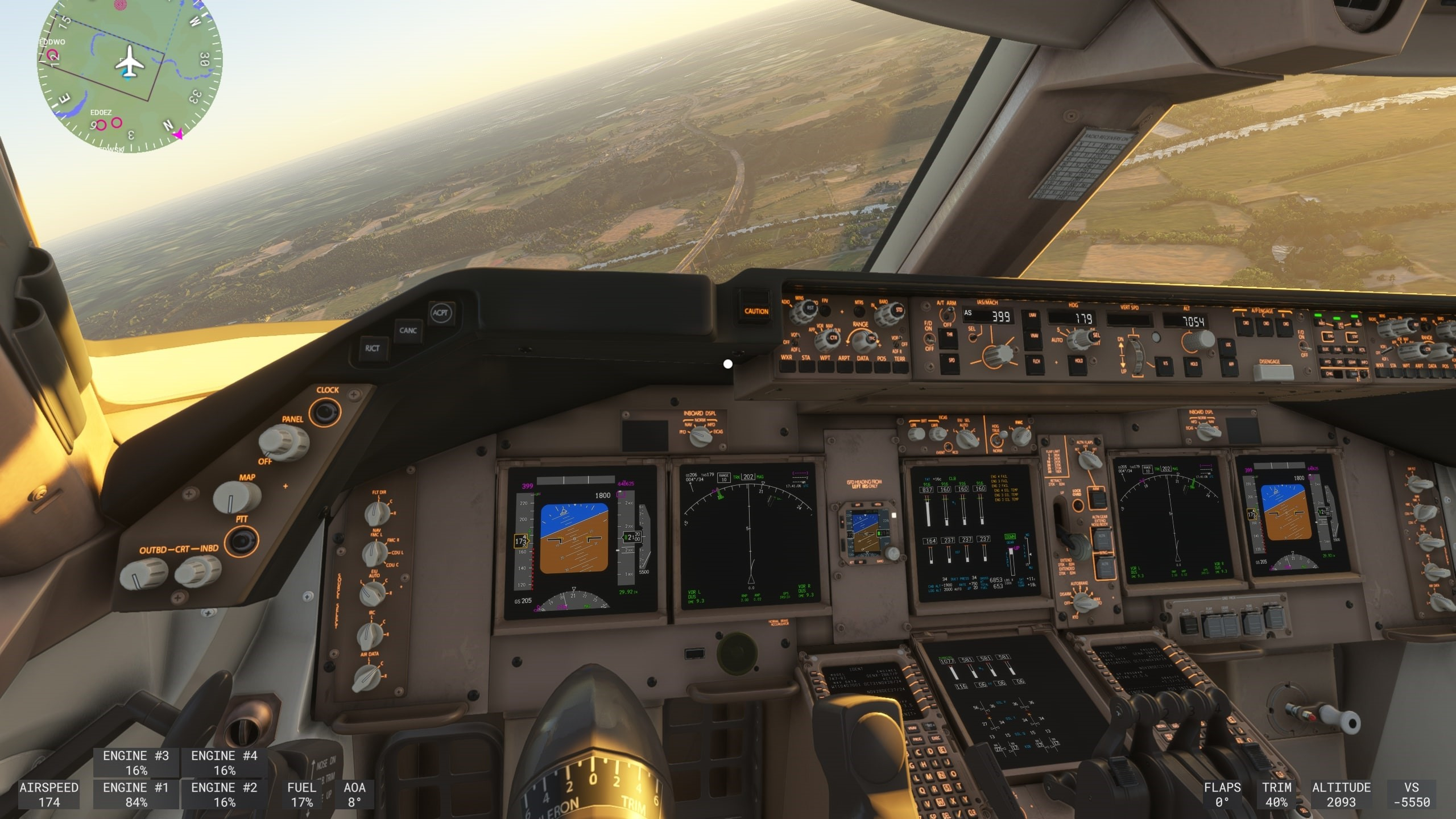 Ένα στιγμιότυπο οθόνης από το Microsoft Flight Simulator 2024 που δείχνει μια κοντινή άποψη του εσωτερικού ενός πιλοτηρίου