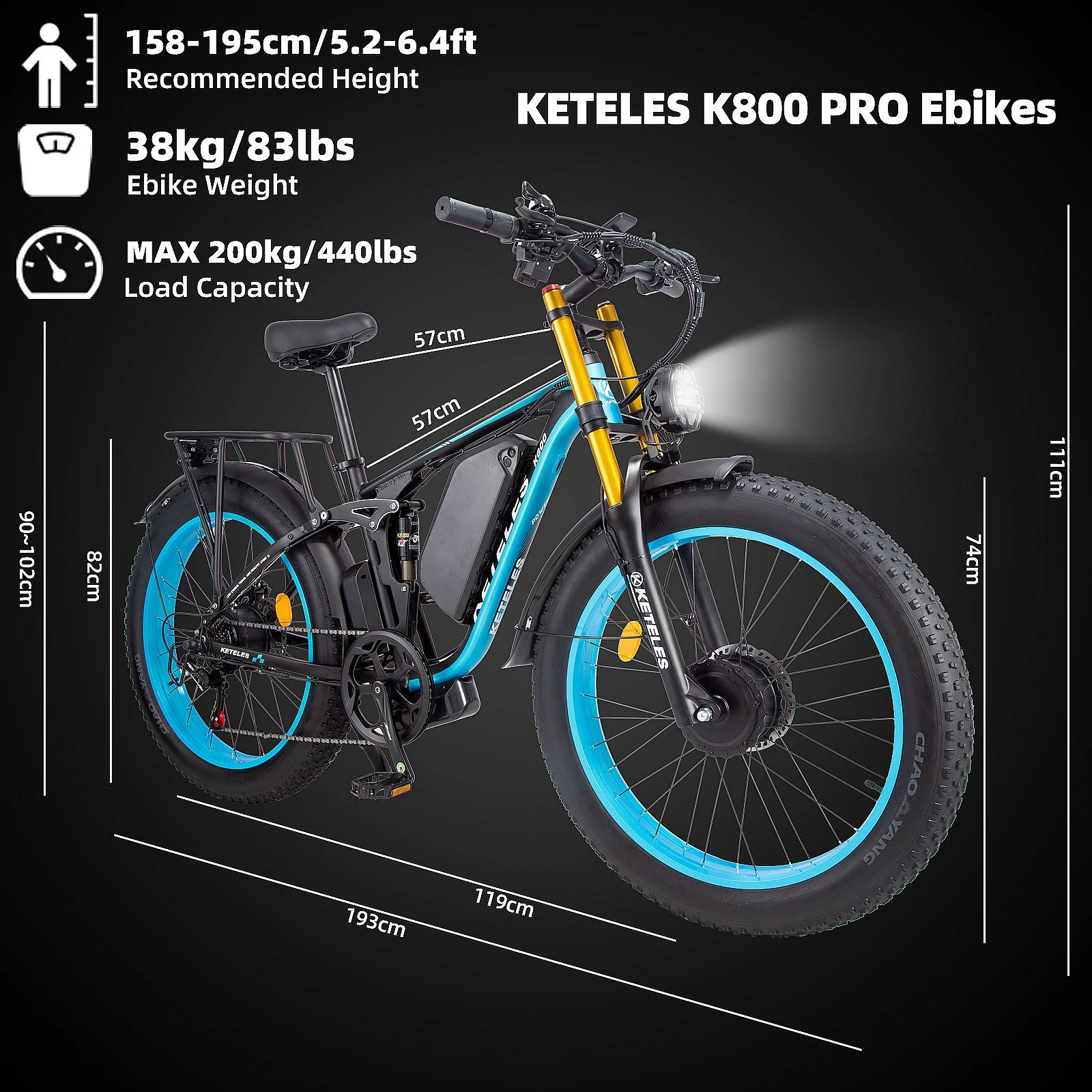  KETELES K800P Electric Bike 48V 23Ah Battery 1000W2 Dual Motors