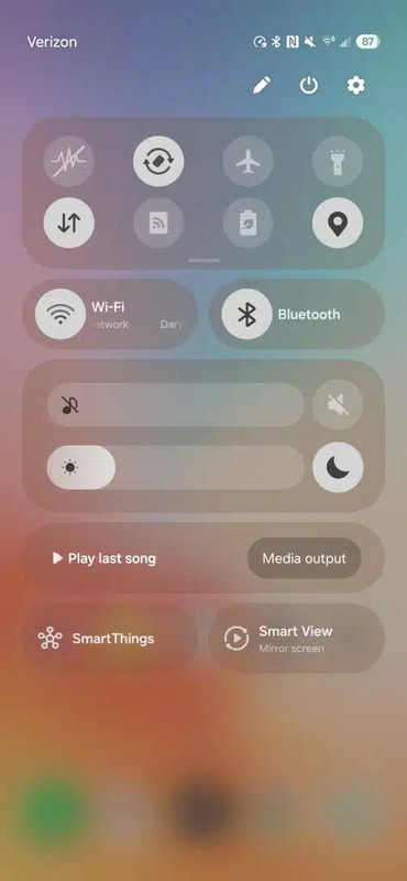 One UI 7 Beta Quick Settings panel