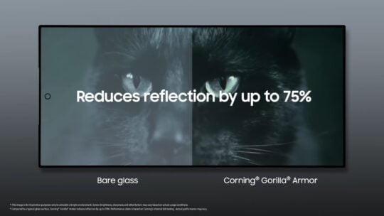 Samsung Galaxy S24 Ultra Gorilla Glass Armor Anti Reflection Comparision