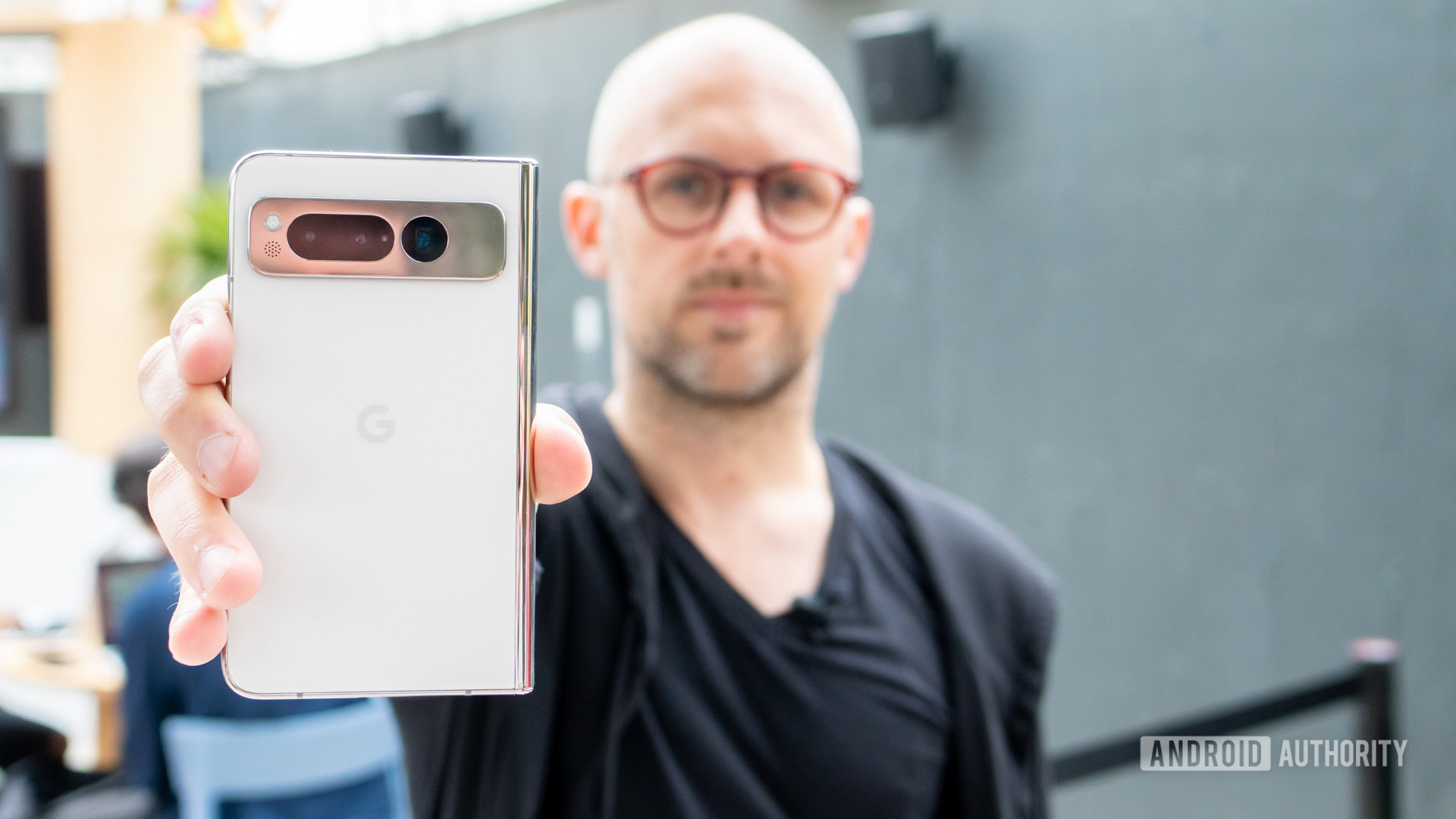 Scott holding a Google Pixel Fold 1