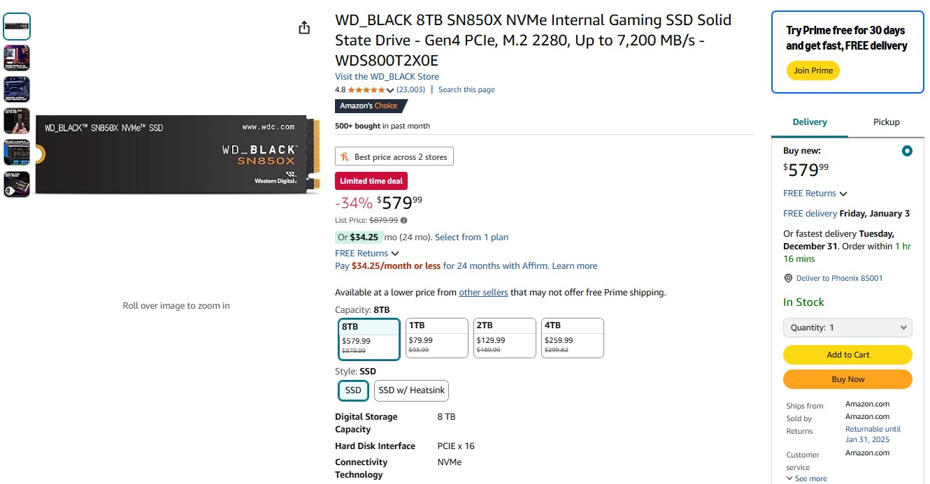 SSD WD_BLACK SN850X 8TB: Αξία στο Amazon με έκπτωση 34% - TechFreak.GR