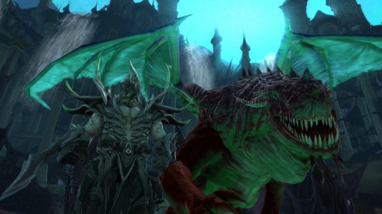 Best dragon games: Rift. Image shows a dragon and a warrior.