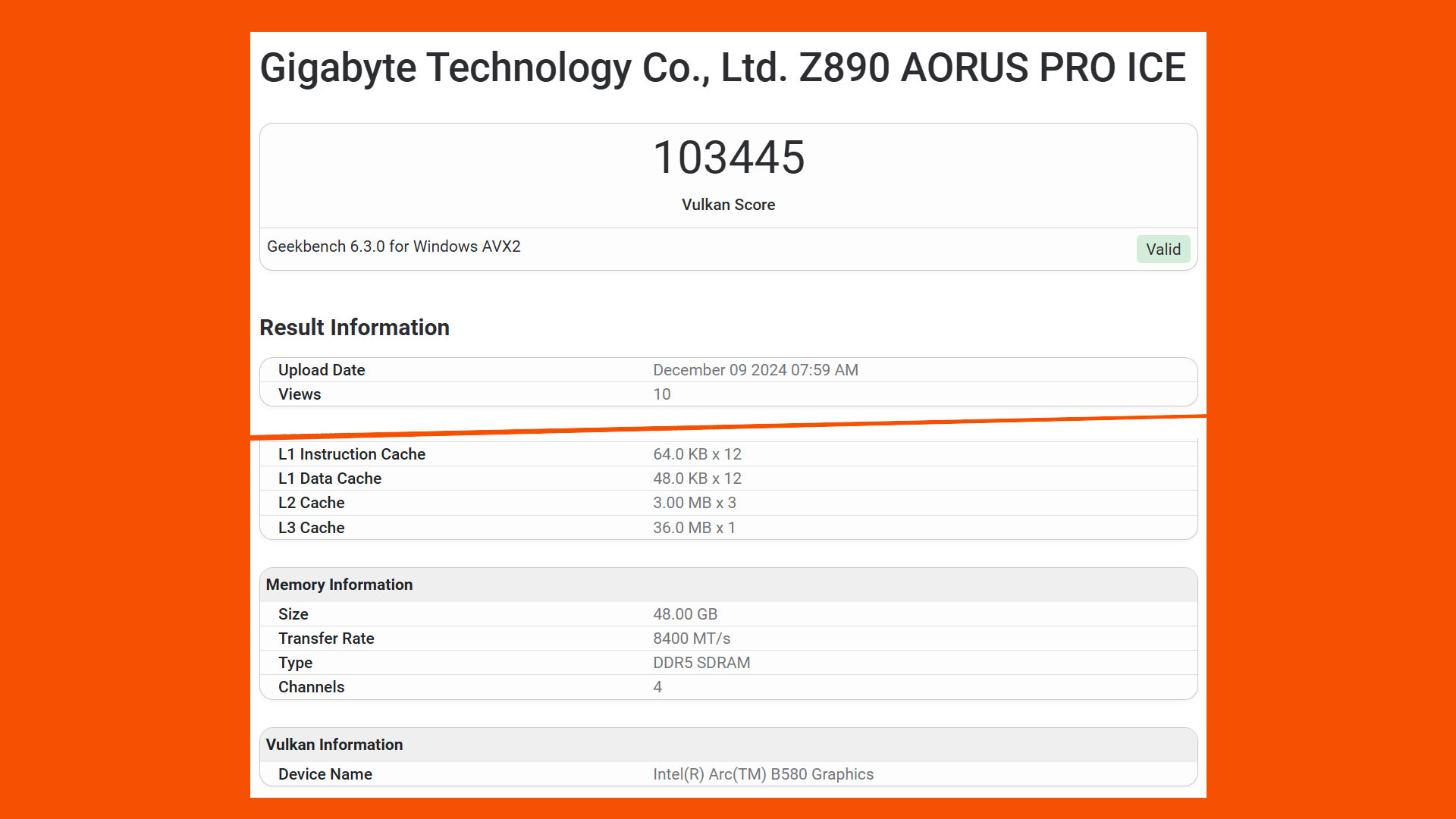 intel b580 geekbench leak vulkan score