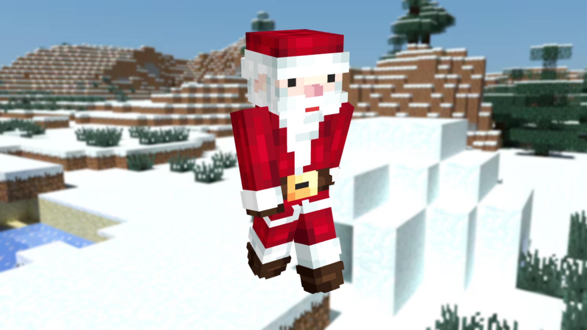 A Santa Minecraft skin on a snowy backdrop.