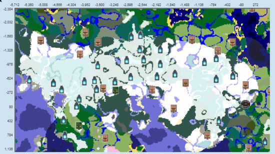 A top down image of a Minecraft map showing 25 Ancient Cities in a 5,000 block radius in one of the best Minecraft seeds.