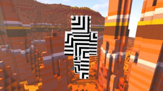 Best Minecraft skins: A black and white Minecraft skin with a 3D appearance, thanks to multiple, mind-bending lines.