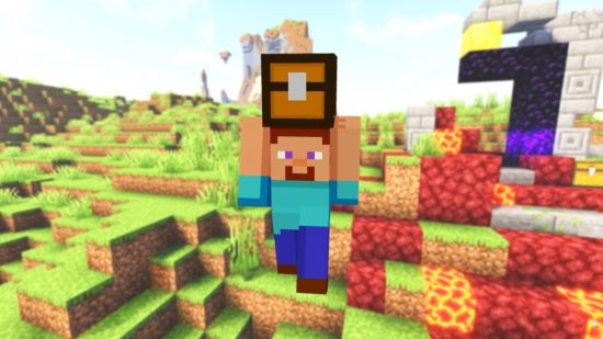 Best Miencraft skins: A funny HD skin featuring Minecraft Steve with additional shading and shadows, but also holding a chest above his head.