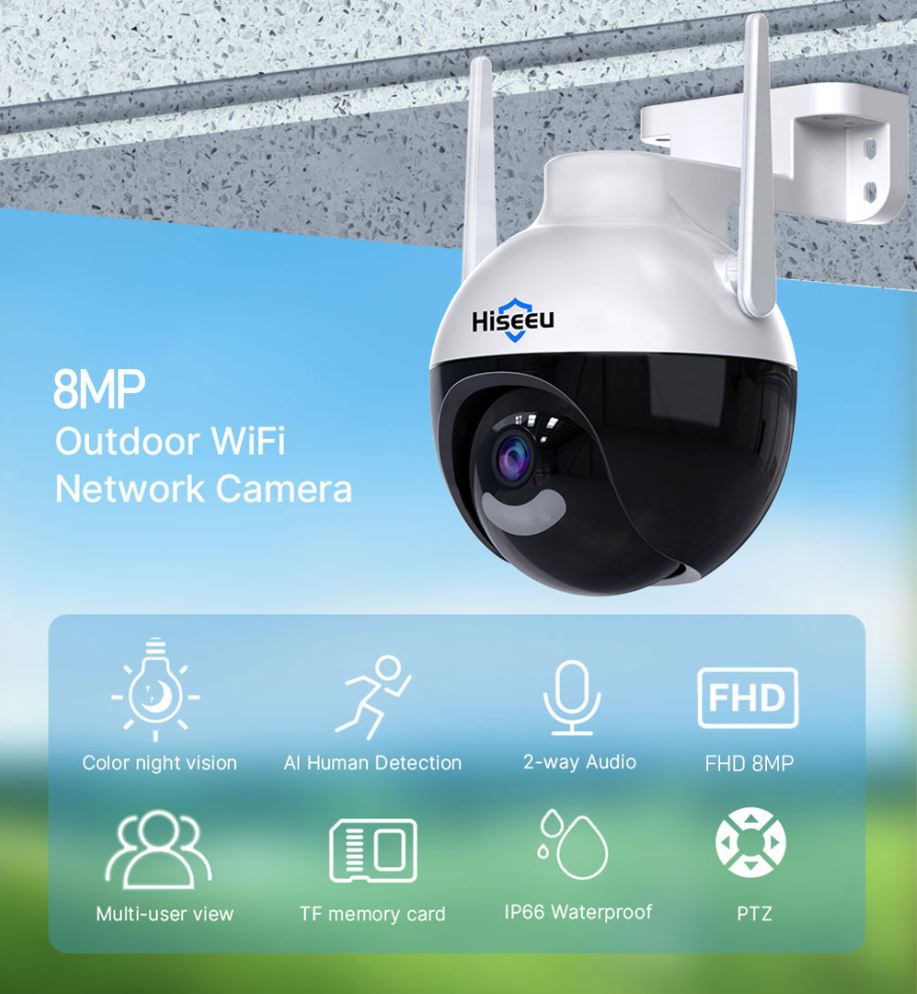 Hiseeu 8MP Περιστρεφόμενη Ασύρματη IP Camera με IP66 Rating στα 45.4€ - TechFreak.GR