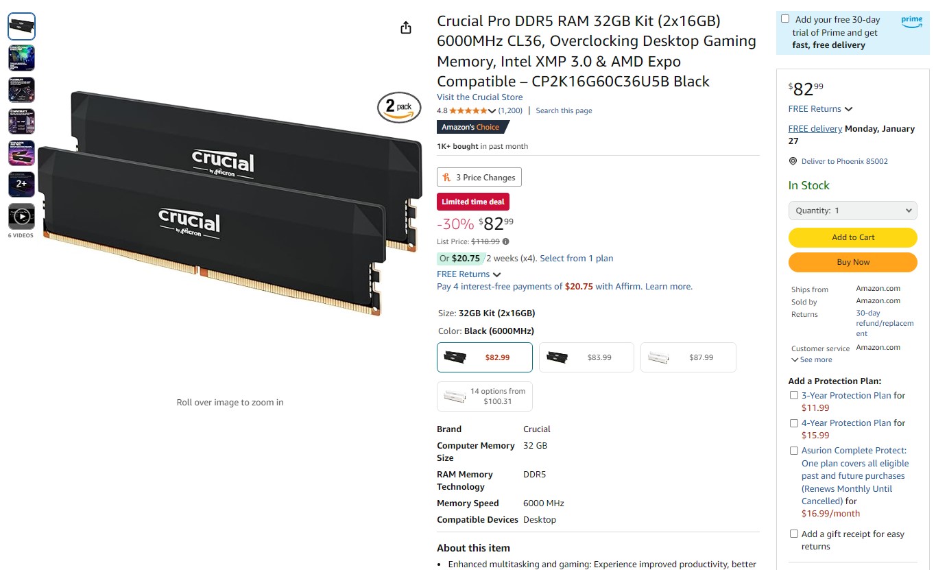 RAM 32GB DDR5 Crucial Pro: Αξιόπιστη αναβάθμιση μνήμης χωρίς σημεία συμφόρησης, λιγότερο από 0 στο Amazon - TechFreak.GR