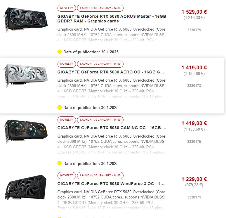 NVIDIA GeForce RTX 5080 από Gigabyte: WindForce Μοντέλα με τιμές από 1229 € έως 1669 € - TechFreak.GR