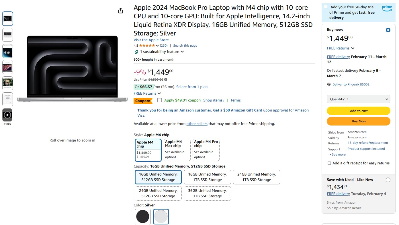 Apple MacBook Pro 14'' M4: Τιμή επιστροφής στο Amazon - .399,99 - TechFreak.GR