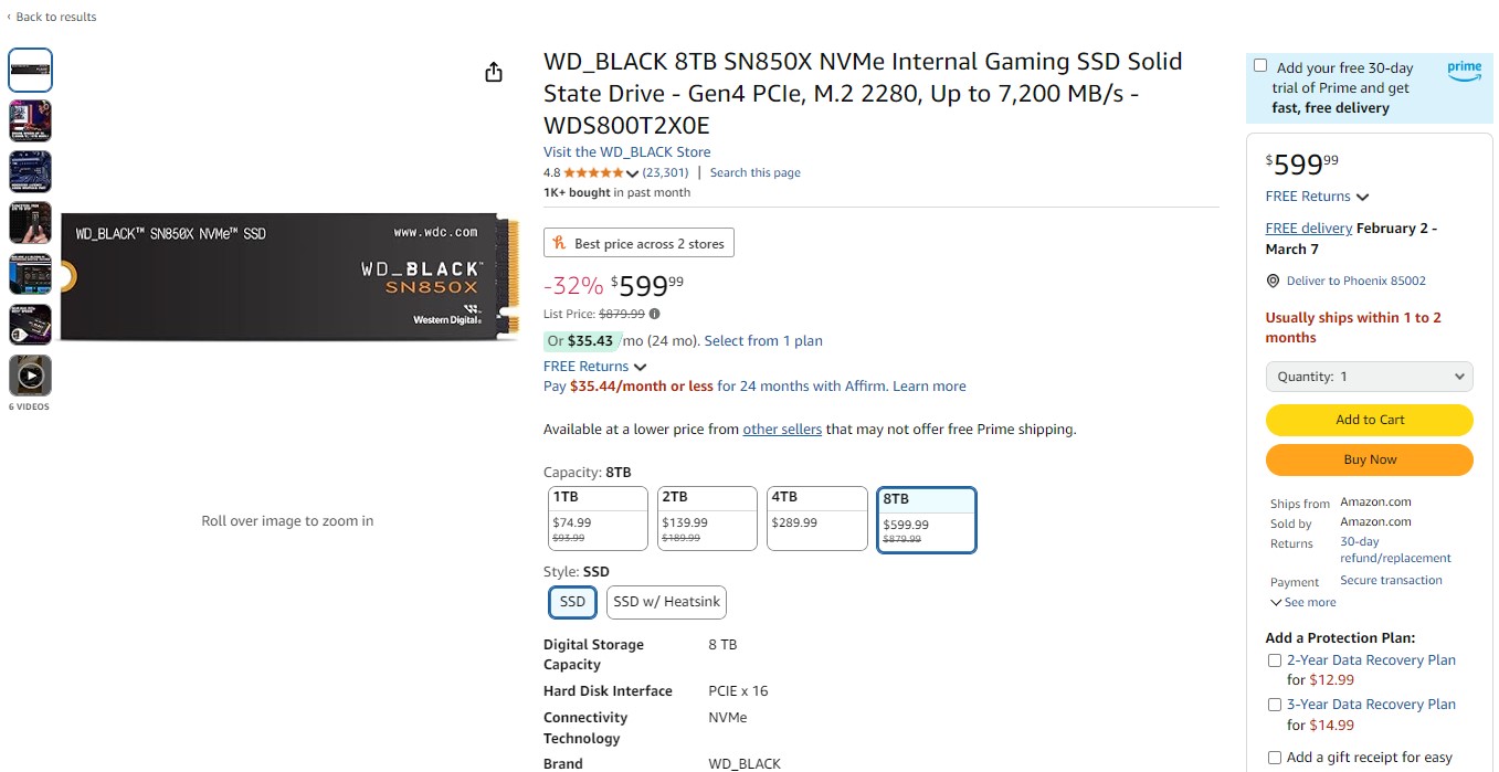 Το SSD SN850X 8TB του WD_BLACK σε καλύτερη τιμή στο Amazon, με παράδοση σε εβδομάδες ή επιλογή με Heatsink με επιπλέον 50 $ - TechFreak.GR