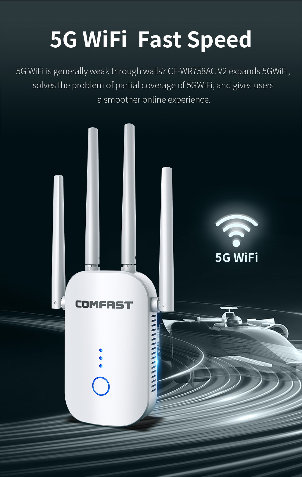 COMFAST WiFi Repeater CF-WR758AC - 5GHz, Ethernet, 26.9€ - TechFreak.GR